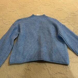 SO Women's Blue Ribbed Turtleneck Sweater